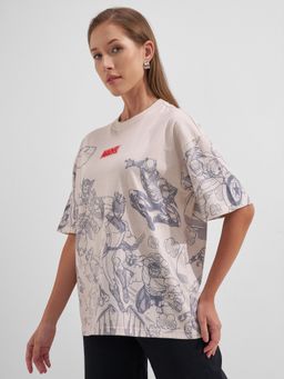 TOKYO TALKIES - Marvel Women Beige Printed Oversized T-Shirt