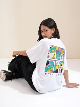 TOKYO TALKIES - Women White Oversized Graphic T-Shirt