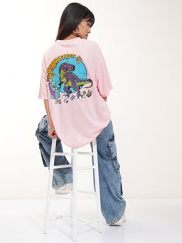 TOKYO TALKIES - Women Light Pink Oversized Round Neck T-Shirt