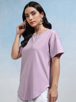 TOKYO TALKIES - Women Lilac Half Sleeve Round Neck T-Shirt