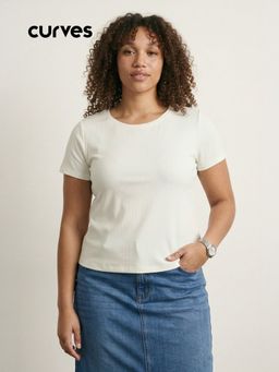 max - Women White Ribbed T-shirt