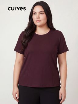 max - Women Wine Ribbed T-shirt