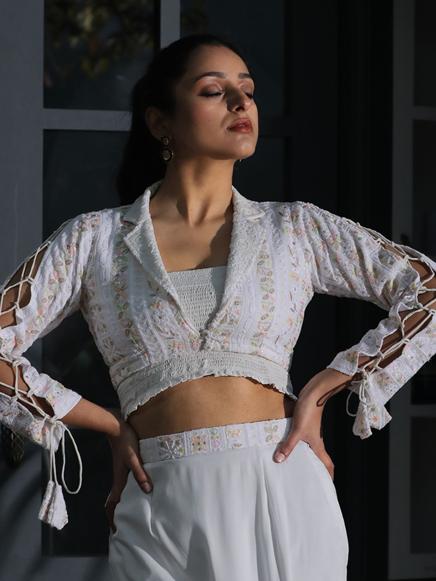 handme Chikankari Lace Collar Embroidered Jacket-picture-1