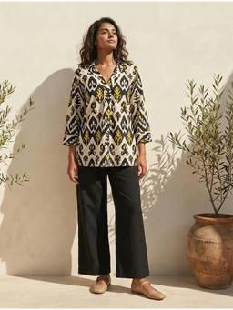 trueBrowns - Black White Ikat Print Cotton Co-Ord Set