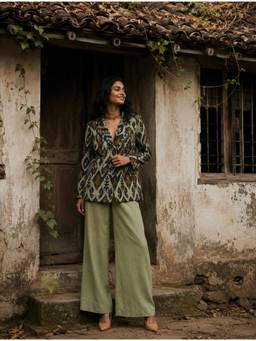 trueBrowns - Mint Green Ikat Print Cotton Poplin Co-Ord Set