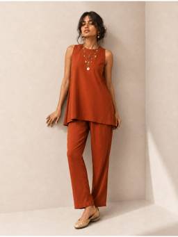 trueBrowns - Rust Solid Viscose Sleeveless Co-Ord Set