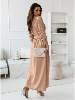 Oh Rare - Women Khaki V-Neck Wrap Dress with Belt