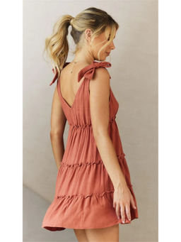 Oh Rare - Women Brown Shoulder Straps A-Line Mini Dress
