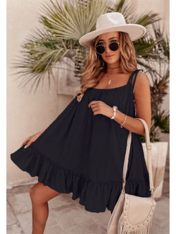 Oh Rare - Women Black Shoulder Straps A-Line Dress