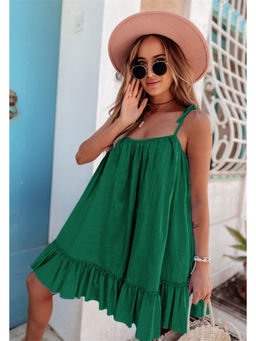 Oh Rare - Women Green Shoulder Straps A-Line Dress