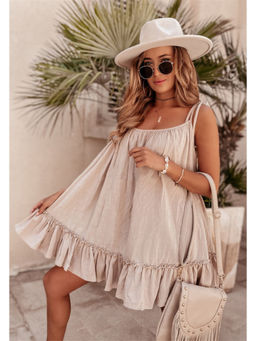 Oh Rare - Women Khaki Shoulder Straps A-Line Dress