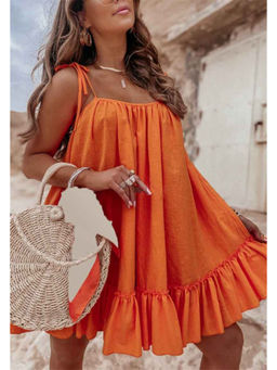 Oh Rare - Women Orange Shoulder Straps A-Line Dress