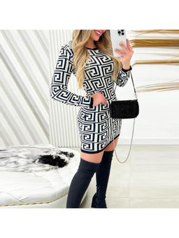 Oh Rare - Women Black Monochrome Bodycon Above Knee Dress