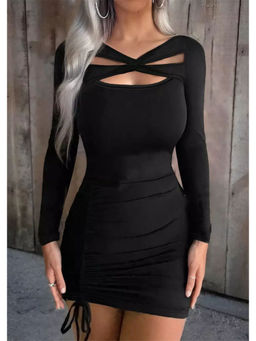 Oh Rare - Women Black Solid Bodycon Dress
