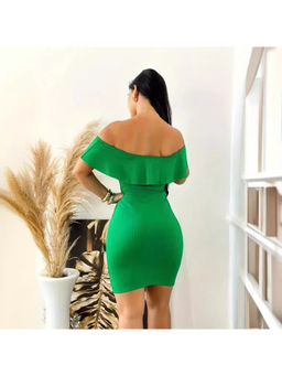 Oh Rare - Women Green Off-Shoulder Bodycon Dress