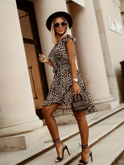 Oh Rare - Women Brown Animal Printed Wrap Dress