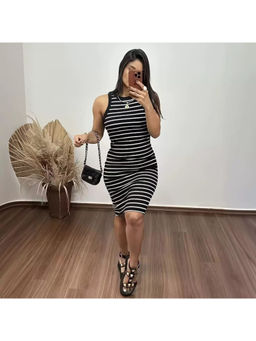 Oh Rare - Women Black Striped Bodycon Dress