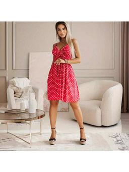 Oh Rare - Women Red Polka Dots Printed Wrap Dress