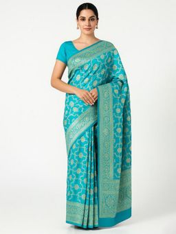 DESIGN ELEMENTS - Women Blue Silk Woven Saree with Stitched Blouse