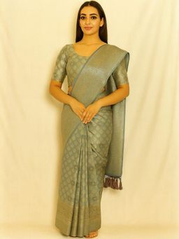 DESIGN ELEMENTS - Women Grey Silk Woven Saree with Stitched Blouse