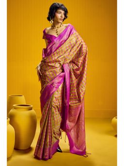 Mysilklove - Pale Pink Banarasi Two Tone Checks Handloom Saree with Unstitched Blouse