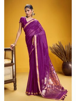 Mysilklove - Fuchsia Purple Munga Handloom Cotton Saree with Unstitched Blouse