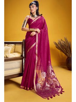 Mysilklove - Candy Pink Munga Handloom Cotton Saree with Unstitched Blouse