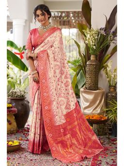 Mysilklove - Fawn Beige Banarasi Woven Soft Silk Saree with Unstitched Blouse