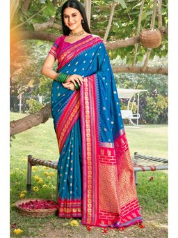 Mysilklove - Wild Blue Banarasi Woven Soft Silk Saree with Unstitched Blouse