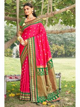 Mysilklove - Amaranth Pink Banarasi Woven Soft Silk Saree with Unstitched Blouse