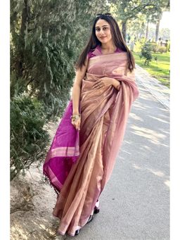 Mysilklove - Dust Pink Handloom Tissue Saree with Unstitched Blouse