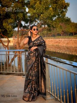 Mysilklove - Age Black Banarasi Soft Silk Saree with Unstitched Blouse