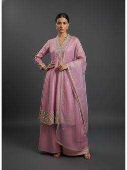 MOKOSH - Purple Women Silk Embroidered Mirrorwork Kurta and Palazzo with Dupatta