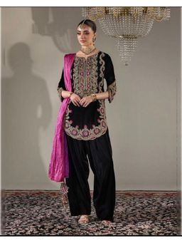 DESIGN ELEMENTS - Women Velvet Black Embroidery Kurta and Salwar with Dupatta