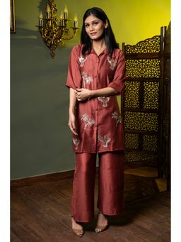 Urban Sundari - Coco Rust Charm Embroidered Kurta and Pant