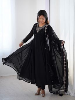 Wedani - Black Embroidered Flared Anarkali Kurta and Pant with Dupatta