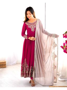 Wedani - Pink Embroidered Anarkali Kurta and Pant with Dupatta
