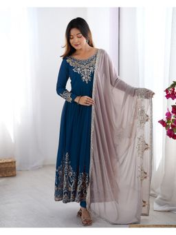 Wedani - Turquoise Embroidered Anarkali Kurta and Pant with Dupatta