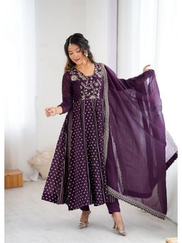 Wedani - Purple Embroidered Anarkali Kurta and Pant with Dupatta