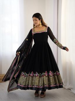 Wedani - Black Embroidered Anarkali Kurta and Pant with Dupatta