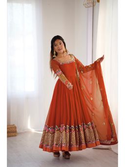 Wedani - Orange Embroidered Anarkali Kurta and Pant with Dupatta