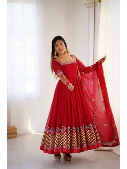 Wedani - Red Embroidered Anarkali Kurta and Pant with Dupatta