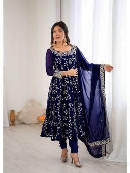 Wedani - Navy Blue Embroidered Anarkali Kurta and Churidar with Dupatta