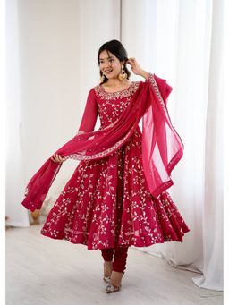 Wedani - Pink Embroidered Anarkali Kurta and Churidar with Dupatta