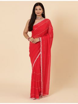 Vervee Couture - Women Red Georgette Aira Designer Wear Saree with Unstitched Blouse