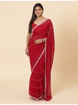 Vervee Couture - Women Red Georgette Aira Designer Wear Saree with Unstitched Blouse