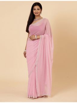 Vervee Couture - Women Pink Georgette Aira Designer Wear Saree with Unstitched Blouse