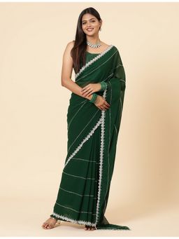 Vervee Couture - Women Green Georgette Aira Designer Wear Saree with Unstitched Blouse