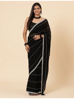 Vervee Couture - Women Black Georgette Aira Designer Wear Saree with Unstitched Blouse