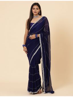 Vervee Couture - Women Navy Blue Georgette Aira Designer Wear Saree with Unstitched Blouse